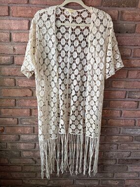 Rebellion Cream Crochet Fringe Kimono Cardigan